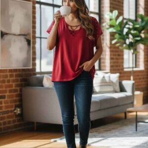 Red Blouse with Rhinestones XL